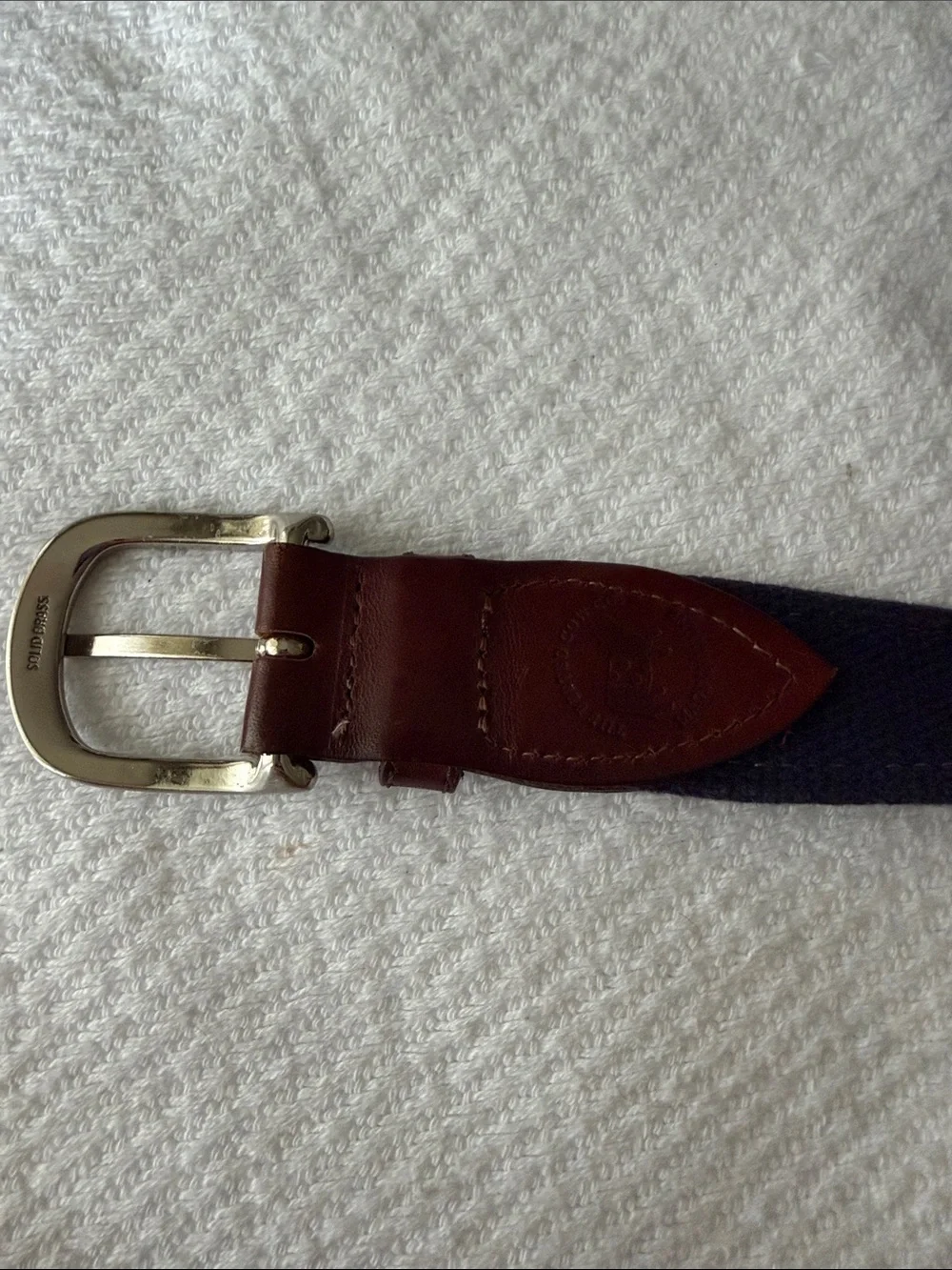 THE BELTED COW CO-Navy Blue Sail Boat Solid Brass Buckle Belt Maine USA Sz 38